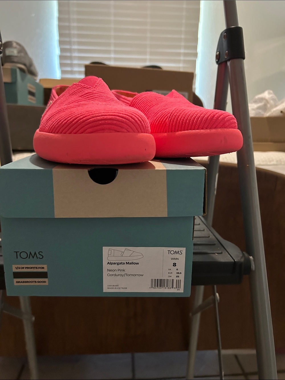 TOMS women Neon Pink Corduroy Alpargata Slip-On